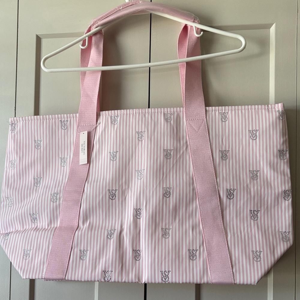 Victoria's Secret Pink Striped Tote with Owl Prints